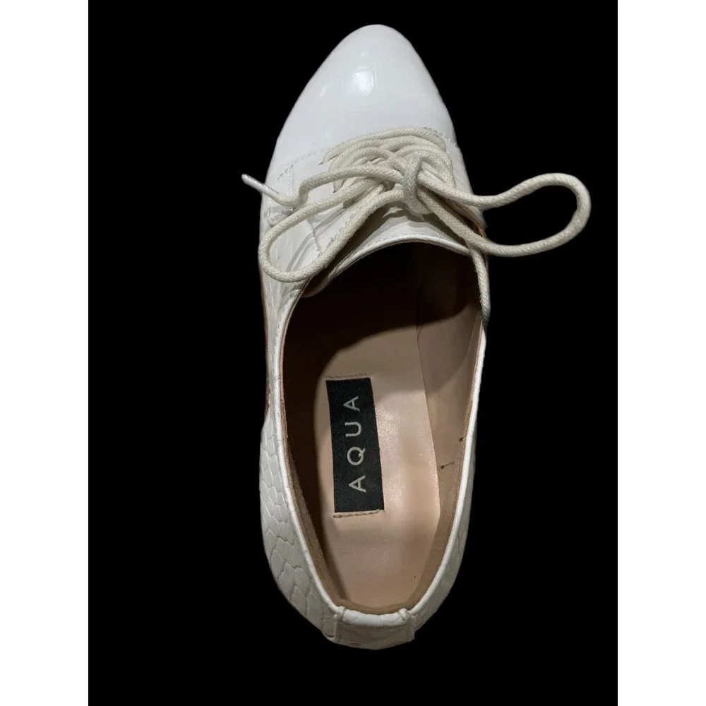 Aqua White Croc Embossed Lace Up Vegan Oxford Shoes Utility Chic Lug Sole-7 - Picture 5 of 8